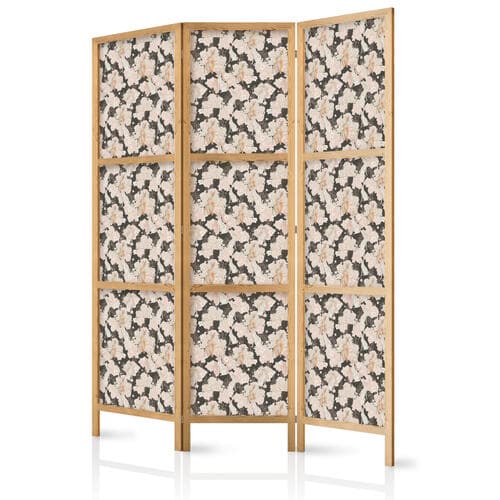 Parawan japoński Wśród różowych krzaczków - białe i beżowe zające na kwitnącej polanie 135×172 cm, japoński
