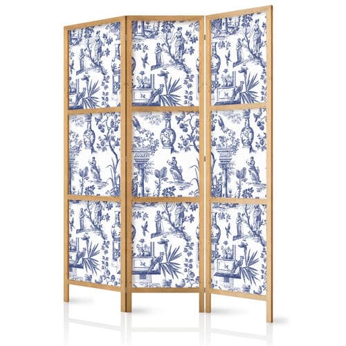 Parawan japoński Rzym i botanika - niebieski wzór z motywem greckim i roślinnym 135×172 cm, japoński