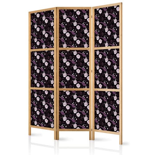 Parawan japoński Ptaki wśród kwiatów - bażanty w otoczeniu piwonii - fioletowy 135×172 cm, japoński