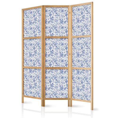 Parawan japoński Ilustracja w stylu vintage - niebieskie kwiaty na białym tle 135×172 cm, japoński