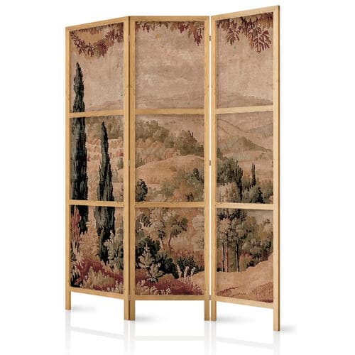 Parawan japoński Krajobraz z cyprysami - stary gobelin ze śródziemnomorską roślinnością 135×172 cm, japoński