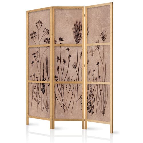 Японская ширма Roślinny vintage - delikatne polne kwiaty na tle w technice lime wash 135×172 см, японская