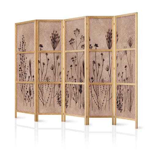 Parawan japoński Roślinny vintage - delikatne polne kwiaty na tle w technice lime wash 225×172 cm, japoński