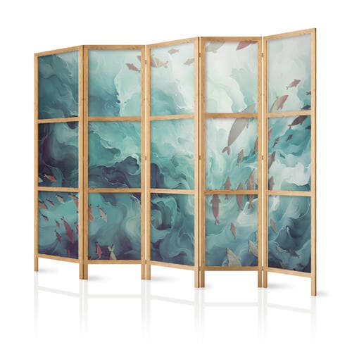 Japanese room divider Trzy ławice ryb - Ryby w stonowanej kolorystyce pływające w grupach w oceanicznych głębinach 225×172 cm, Japanese