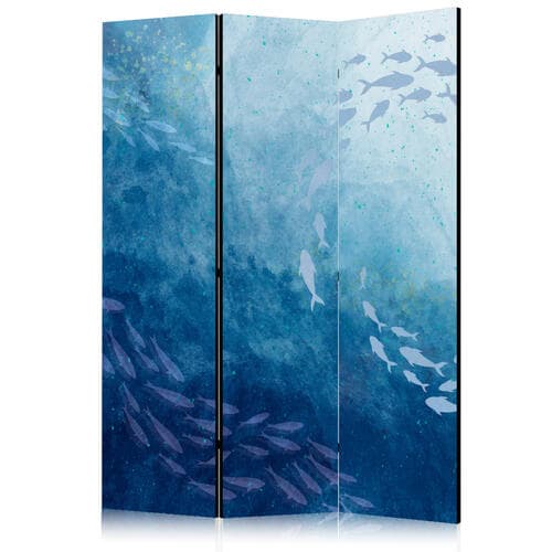 Parawan Ławice ryb - Świetliste gromady ryb w niebieskiej kolorystyce pośród morskich głębin 135×172 cm, jednostronny