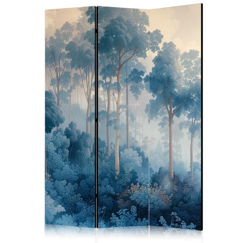 Parawan Pejzaż z drzewami w ilustracyjnym stylu - bajkowy niebieski las 135×172 cm, jednostronny