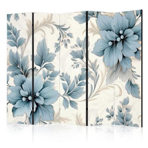 Parawan Turkusowe kwiaty w retro klimacie; florystyczne ornamenty 225×172 cm, jednostronny