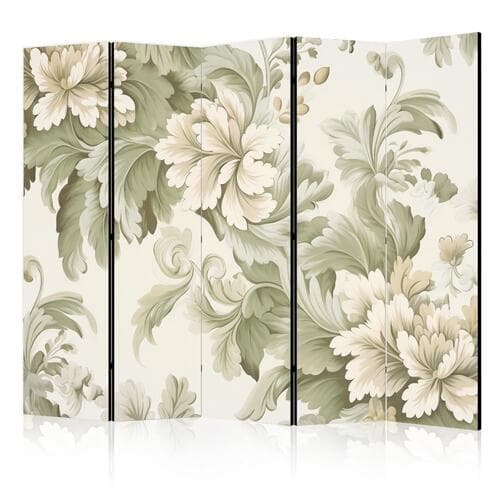 Parawan Retro vintage kwiaty w delikatnych kolorach kremowych i zielonych 225×172 cm, jednostronny