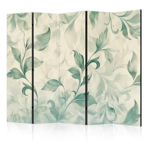 Parawan Akwarelowy motyw botaniczny - delikatne zielono-beżowe listki 225×172 cm, jednostronny