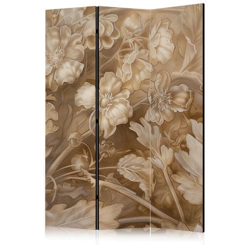 Room divider Ornamenty kwiatowe rzeźbione w delikatnych odcieniach sepii i brązu 135×172 cm, one-sided