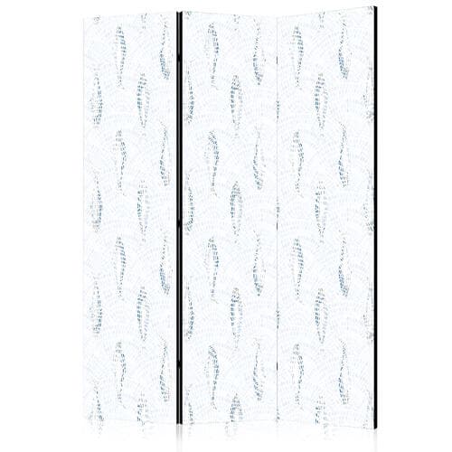 Parawan Delikatne błękitne ryby - Mozaikowe ryby w subtelnych błękitnych tonacjach kolorystycznych z łukowatym wzorem w tle 135×172 cm, jednostronny