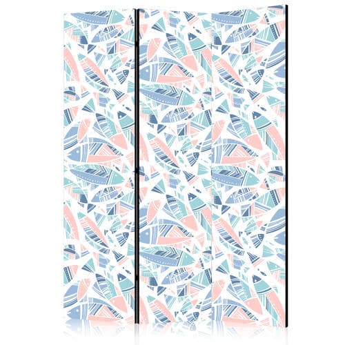 Parawan Ryby w minimalistycznym stylu - Rybki w azteckim stylu w pastelowych tonacjach kolorystycznych na białym tle 135×172 cm, jednostronny