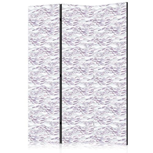 Parawan Rybki w stonowanych barwach - Ławica małych rybek w kolorystyce jasnego fioletu i delikatnego różu na tle szarych fal 135×172 cm, jednostronny
