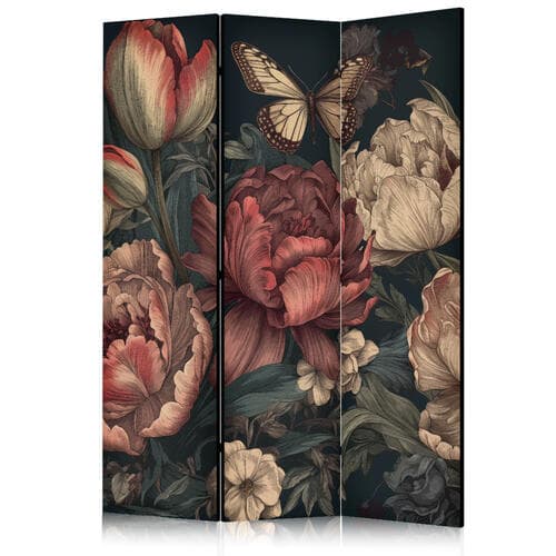 Parawan Ilustracja florystyczna - okazałe pąki kwiatów na turkusowym tle 135×172 cm, jednostronny