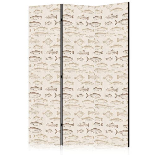 Parawan Ryby w beżowej tonacji - Różne gatunki ryb w beżowo-brązowej kolorystyce przedstawione w stylu vintage na jasnym tle 135×172 cm, jednostronny