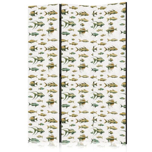Parawan Niezwykłe gatunki ryb - Gromada ryb w stonowanej kolorystyce w stylu retro na tle z beżowych kreseczek 135×172 cm, jednostronny