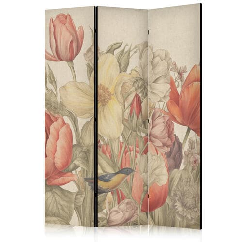 Parawan Bukiet z tulipanami - kolorowe kwiaty na jasnym tle - ilustracja 135×172 cm, jednostronny