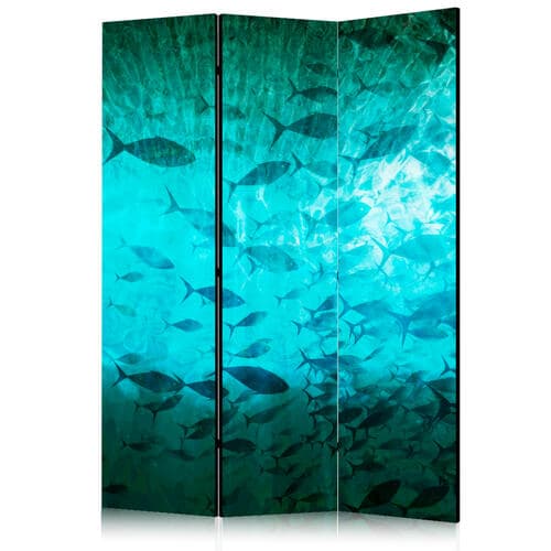 Parawan Podwodny raj - Liczna ławica ryb w pięknej turkusowo-niebieskiej głębi rozświetlonej blaskiem słońca 135×172 cm, jednostronny
