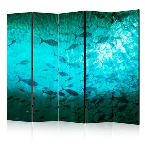 Parawan Podwodny raj - Liczna ławica ryb w pięknej turkusowo-niebieskiej głębi rozświetlonej blaskiem słońca 225×172 cm, jednostronny