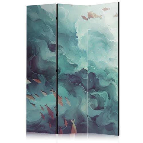 Parawan Trzy ławice ryb - Ryby w stonowanej kolorystyce pływające w grupach w oceanicznych głębinach 135×172 cm, jednostronny