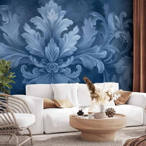 Fototapeta Ornament w błękitnych i chłodnych kolorach ciemnoniebieska dekoracja 150×105 cm, flizelina standard