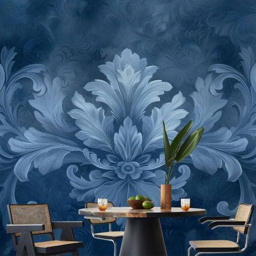Wall mural Ornament w błękitnych i chłodnych kolorach ciemnoniebieska dekoracja 100×70 cm, waterproof material