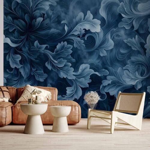 Fototapeta Ornamenty abstrakcyjne ciemnoniebieskie wiktoriańskie liście 150×105 cm, flizelina standard