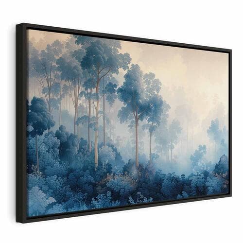 Obraz na płótnie Pejzaż z drzewami w ilustracyjnym stylu bajkowy niebieski las 120×80 cm, płótno standard