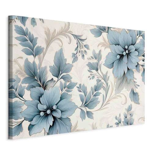 Obraz na płótnie Turkusowe kwiaty w retro klimacie florystyczne ornamenty 60×40 cm, płótno włoskie