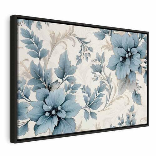 Obraz na płótnie Turkusowe kwiaty w retro klimacie florystyczne ornamenty 90×60 cm, płótno standard