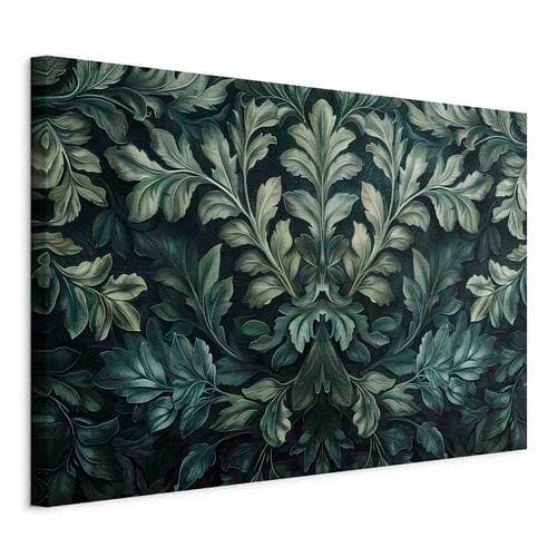 Obraz na płótnie Ciemnozielone wiktoriańskie liście: botaniczna rzeźbiona kompozycja 30×20 cm, płótno włoskie