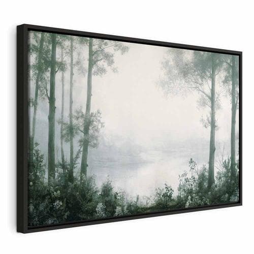 Leinwandbild Pejzaż retro lasek drzewa i staw w spatynowanych odcieniach zieleni 120×80 cm, Standardleinwand