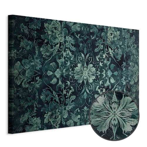 Obraz na płótnie Wzór orientalny dywanowy: szmaragdowe ornamenty i przetarte wzory 120×80 cm, płótno standard
