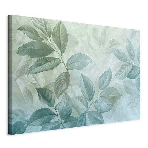 Obraz na płótnie Duże liście w odcieniach zielono-miętowych: motyw botaniczny 90×60 cm, płótno włoskie