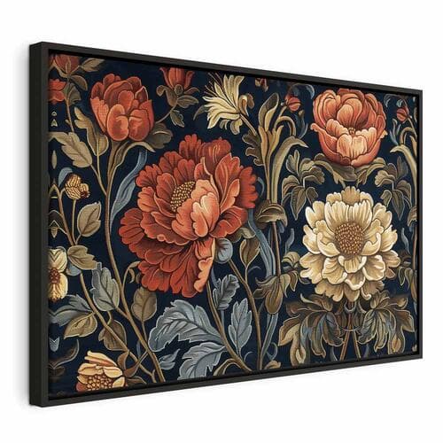 Obraz na płótnie Gobelinowe wielkie kwiaty retro motyw florystyczny w stylu kilimu 60×40 cm, płótno standard