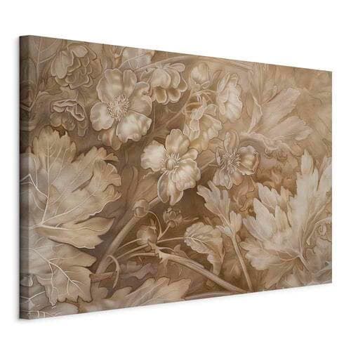 Obraz na płótnie Ornamenty kwiatowe rzeźbione w delikatnych odcieniach sepii i brązu 90×60 cm, płótno włoskie