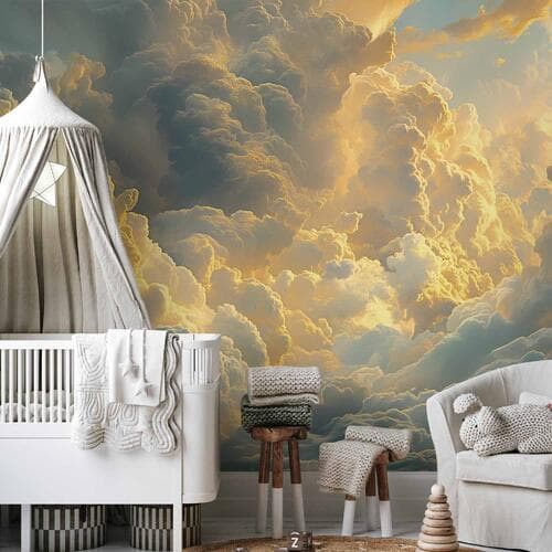 Wall mural Ostatnie tchnienie dnia: chmury rozświetlone wieczornym blaskiem 100×70 cm, standard non-woven