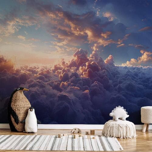 Wall mural Słońce w ukryciu: złote oblicze nieba nad chmurnym morzem 100×70 cm, standard non-woven
