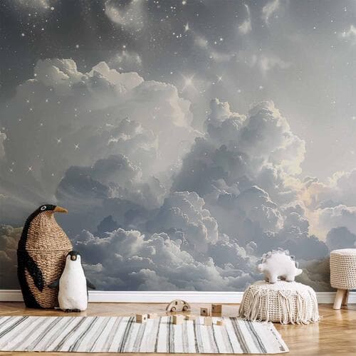 Wall mural Astralny spokój: Gwiazdy rozsypane nad delikatnymi chmurami 250×175 cm, standard non-woven