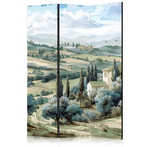 Parawan Pejzaż z zielonymi polami i drzewami - toskański słoneczny widok 135×172 cm, jednostronny
