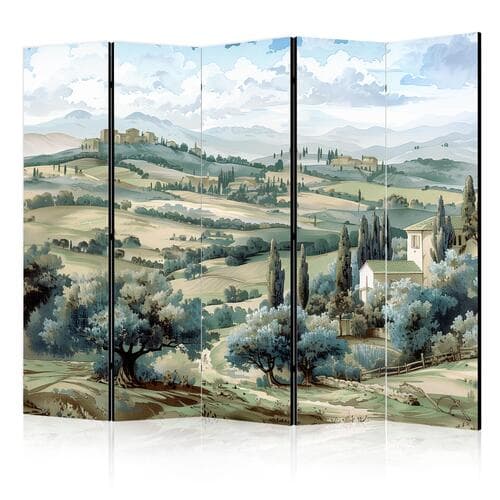 Paravent Pejzaż z zielonymi polami i drzewami - toskański słoneczny widok 225×172 cm, einseitig