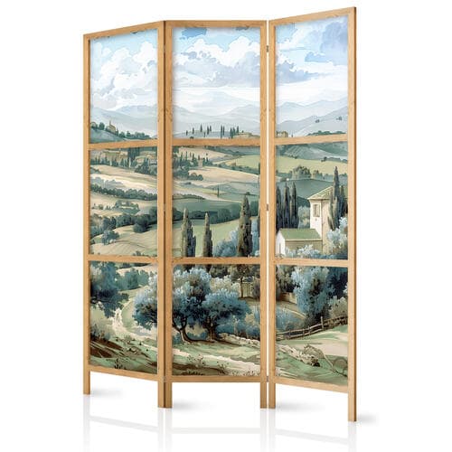 Japanischer Paravent Pejzaż z zielonymi polami i drzewami - toskański słoneczny widok 135×172 cm, japanisch