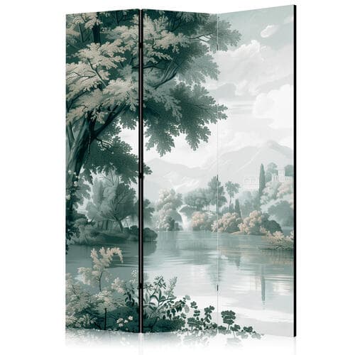 Paravent Widok na park i jezioro - retro vintage pejzaż w zieleniach 135×172 cm, akustisch