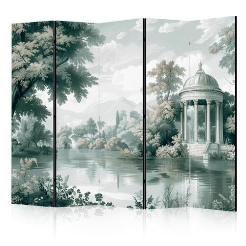 Paravent Widok na park i jezioro - retro vintage pejzaż w zieleniach 225×172 cm, einseitig