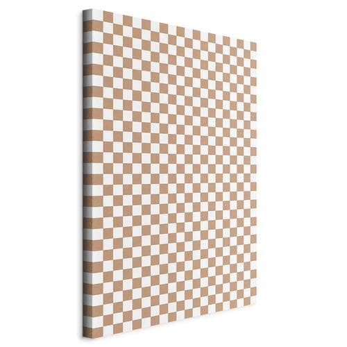 Canvas print Szachowy Wzór - brązowo-biała kratka z delikatnym szumem 40×60 cm, standard canvas