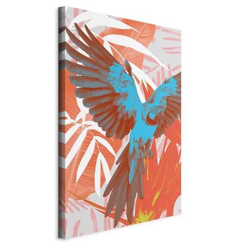 Canvas print Egzotyczne skrzydła - Papuga wśród abstrakcyjnych wzorów liści 40×60 cm, Italian canvas