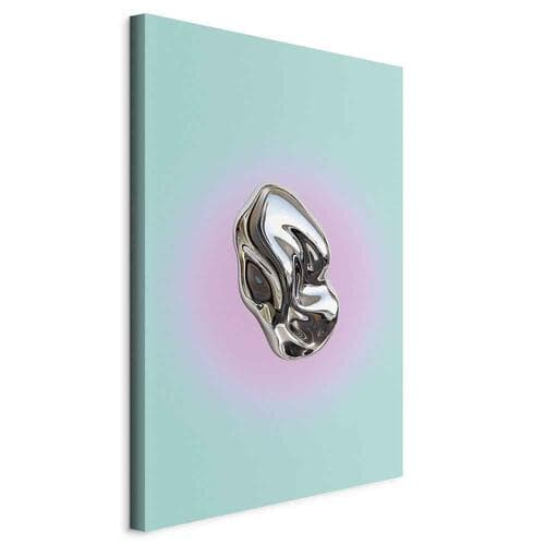 Obraz na płótnie Metaliczna Forma - abstrakcyjna rzeźba na miętowym tle z fioletowym halo 20×30 cm, płótno włoskie