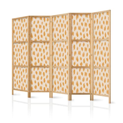 Parawan japoński Rysowany wzór w cętki i kropki - w odcieniach pomarańczowych i ecru 225×172 cm, japoński