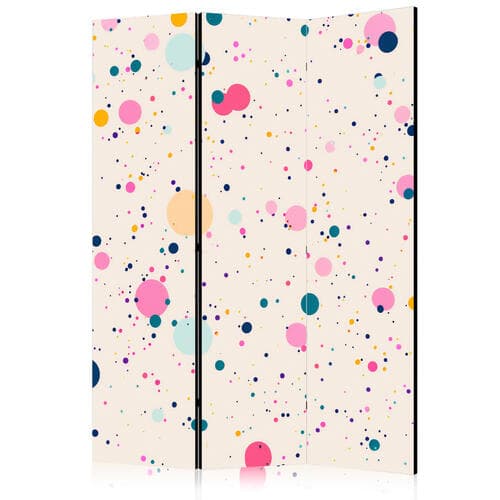 Parawan Kropki - plamki i kleksy wielokolorowe - wesoły wzór na jasnoróżowym tle 135×172 cm, jednostronny