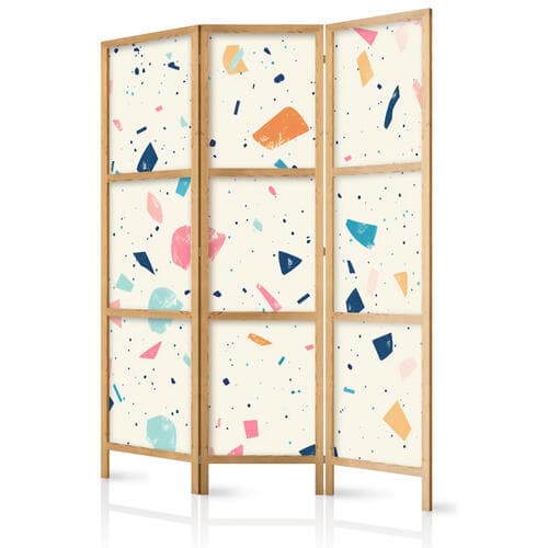 Japanischer Paravent Lastriko z wielokolorowymi - dużymi elementami - wesoły wzór na jasnym tle 135×172 cm, japanisch